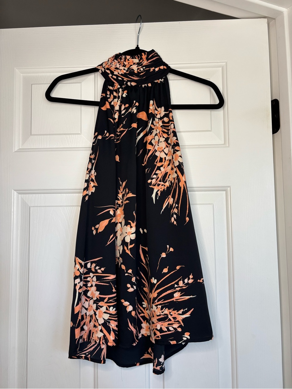 Joie Black Halter Floral Blouse with Peach and Cream Print